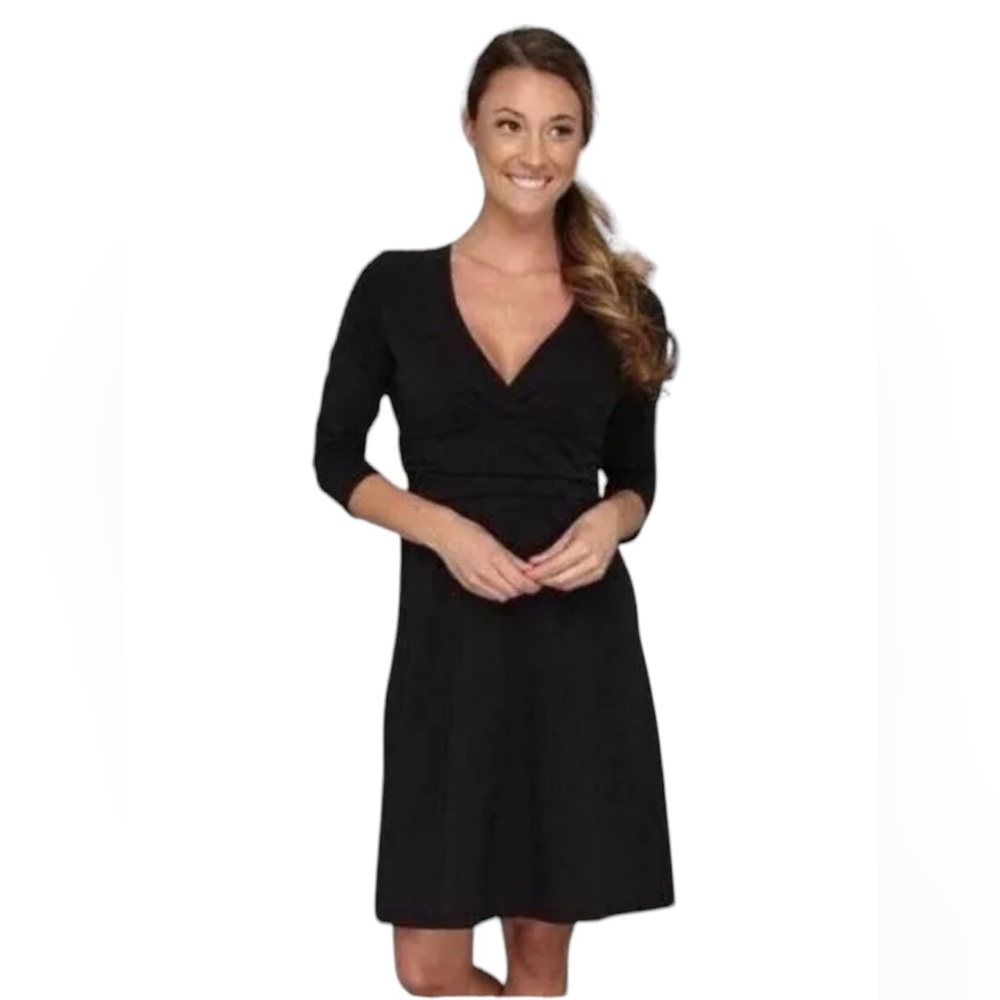 Patagonia | Margot Black V Neck Dress 3/4 Sleeve Organic Cotton size sma…
